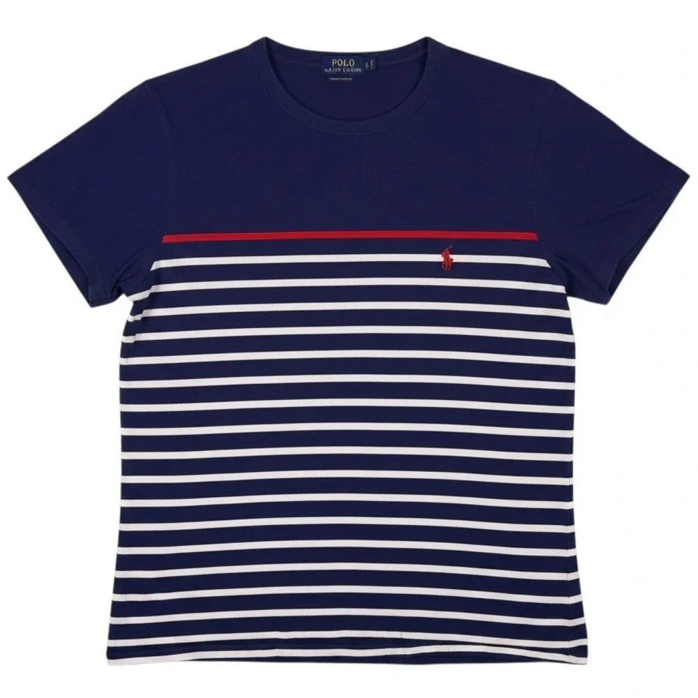 Polo Ralph Lauren Crewneck Shirt Men XL Blue Red Stripe Custom Slim Fit Nautical